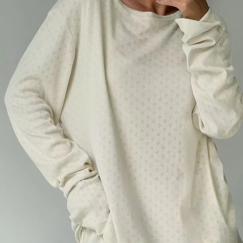 Loose Long Sve Top And Pants Set Home Clothes Embroidered Hollow out Design Comfortable Casual Women's Autumn Wear
Loose Long Sve Top And Pants Set Home Clothes Embroidered Hollow out Design Comfortable Casual Women's Autumn Wear