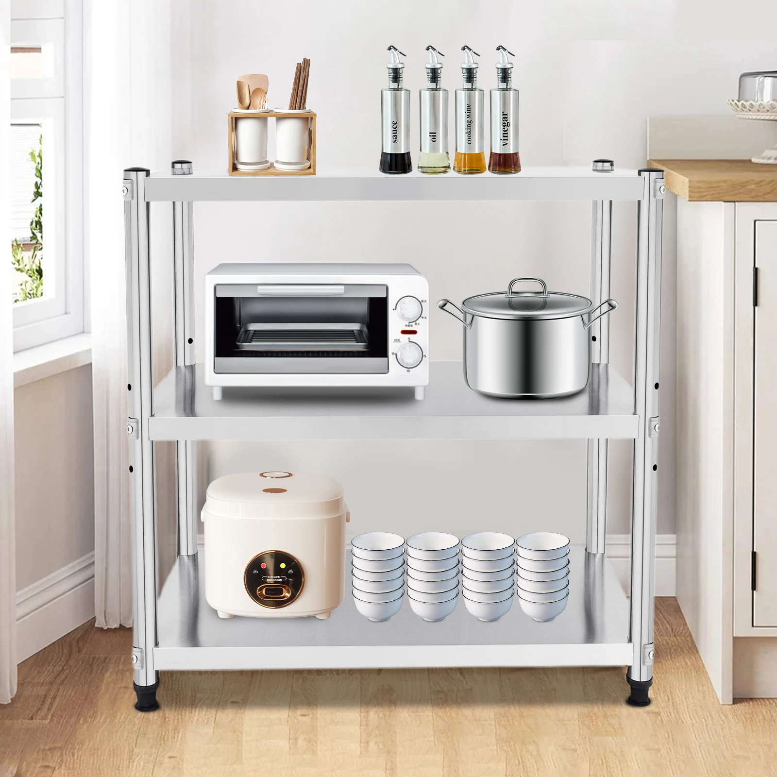 Stainless Steel Stand Space-saving Storage Table Heavy Duty for Prep Shelf Organizer Kitchen Storage Shelves
Stainless Steel Stand Space-saving Storage Table Heavy Duty for Prep Shelf Organizer Kitchen Storage Shelves