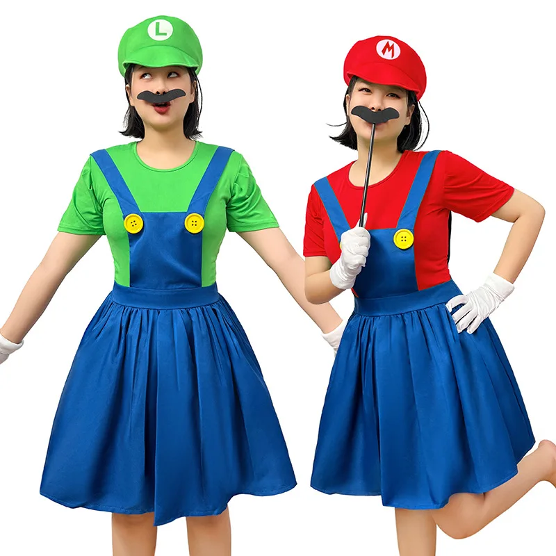 Women Halloween Super Mario Bros Cosplay Costumes Luigi Mario Dress Outfits with Hats Party Role Playing Suit
Women Halloween Super Mario Bros Cosplay Costumes Luigi Mario Dress Outfits with Hats Party Role Playing Suit