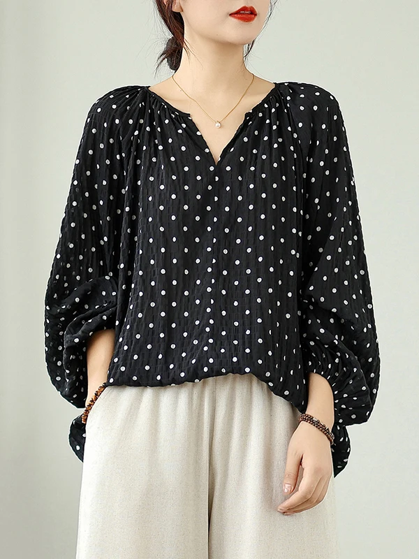 Retro Polka Dot Loose Fit Long Sve V-Ne Women's irt Spring Summer New Sle Printed Cotton Casual Faion Top
Retro Polka Dot Loose Fit Long Sve V-Ne Women's irt Spring Summer New Sle Printed Cotton Casual Faion Top
