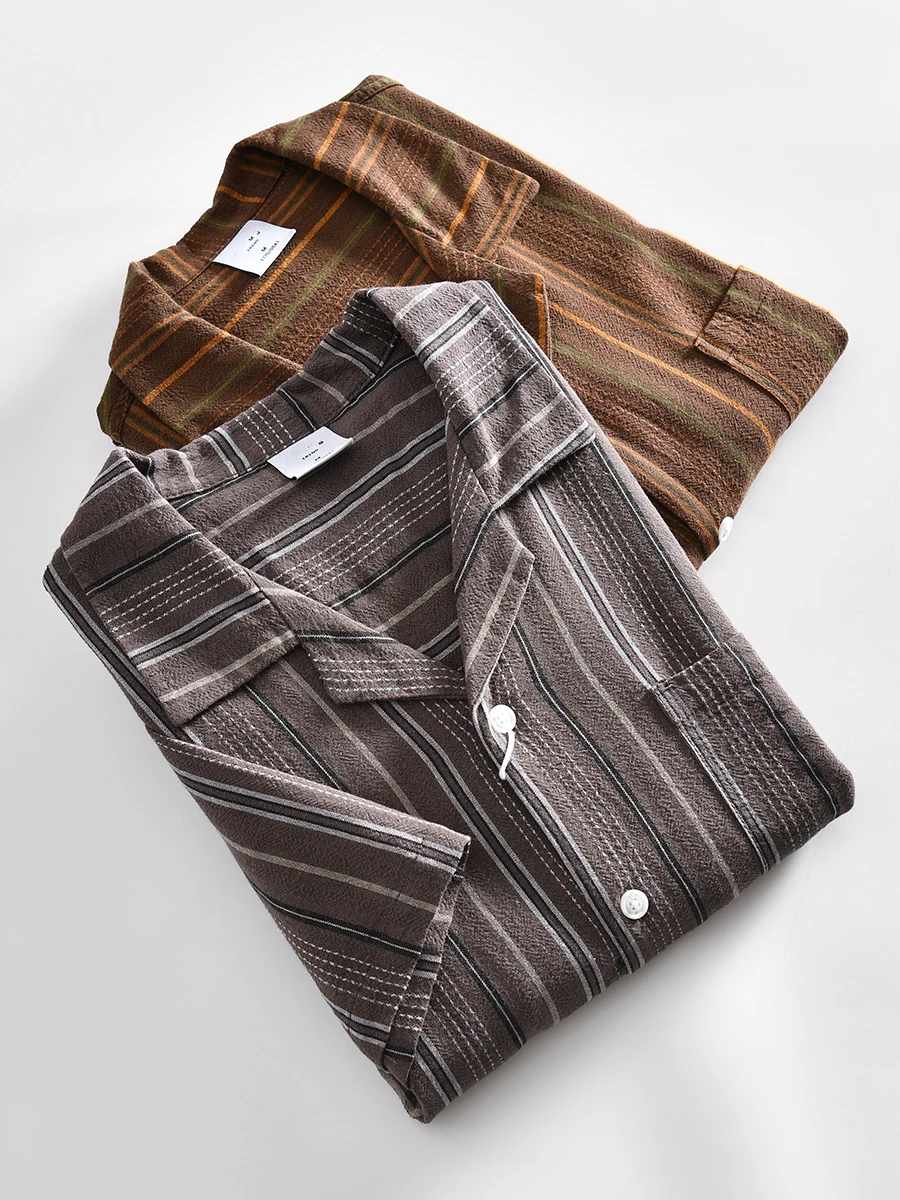 Retro Cuban Collar Short Sleeve Shirt Men's Casual Loose Woven Stripe Breathable Cotton Blend Fabric Summer New Style
Retro Cuban Collar Short Sleeve Shirt Men's Casual Loose Woven Stripe Breathable Cotton Blend Fabric Summer New Style