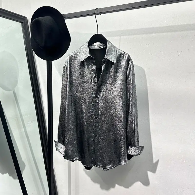 SuperAen Silver Bright Color Fashion Drape Shirt Women Fashion Sequins Shirt for Women
SuperAen Silver Bright Color Fashion Drape Shirt Women Fashion Sequins Shirt for Women