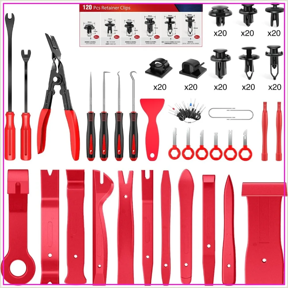 200Pcs Trim Removal Tool Set, Auto Push Pin Bumper Retainer Clip Kit, Fastener Remover Adhesive Cable Clips, Round Handle Crowbar for Car Panel Radio
200Pcs Trim Removal Tool Set, Auto Push Pin Bumper Retainer Clip Kit, Fastener Remover Adhesive Cable Clips, Round Handle Crowbar for Car Panel Radio
