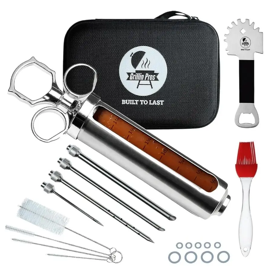 Meat Injector Marinade Syringe Kit for Smoking amp Grilling Turkey, Brisket amp BBQ Large 2 Oz Visible Stainless Steel Capacity
Meat Injector Marinade Syringe Kit for Smoking amp Grilling Turkey, Brisket amp BBQ Large 2 Oz Visible Stainless Steel Capacity
