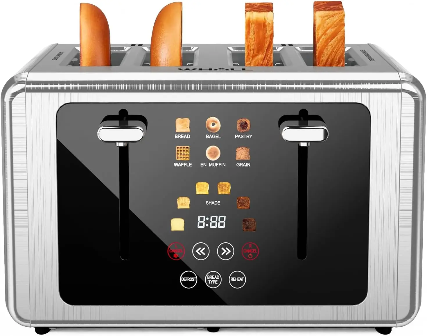 4-Slice Smart Toaster with Touchscreen, Extra-Wide Slots, Dual Controls, 6 Browning Levels, 6 Bread Types, Memory Function
4-Slice Smart Toaster with Touchscreen, Extra-Wide Slots, Dual Controls, 6 Browning Levels, 6 Bread Types, Memory Function