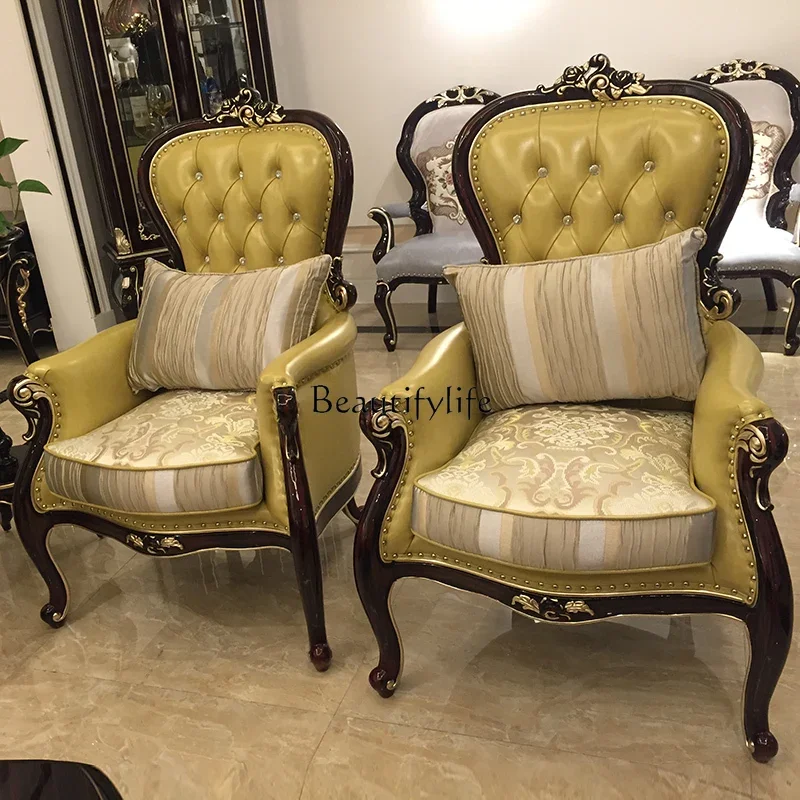 European leather leisure chair, neoclassical single sofa chair with simple high back
European leather leisure chair, neoclassical single sofa chair with simple high back