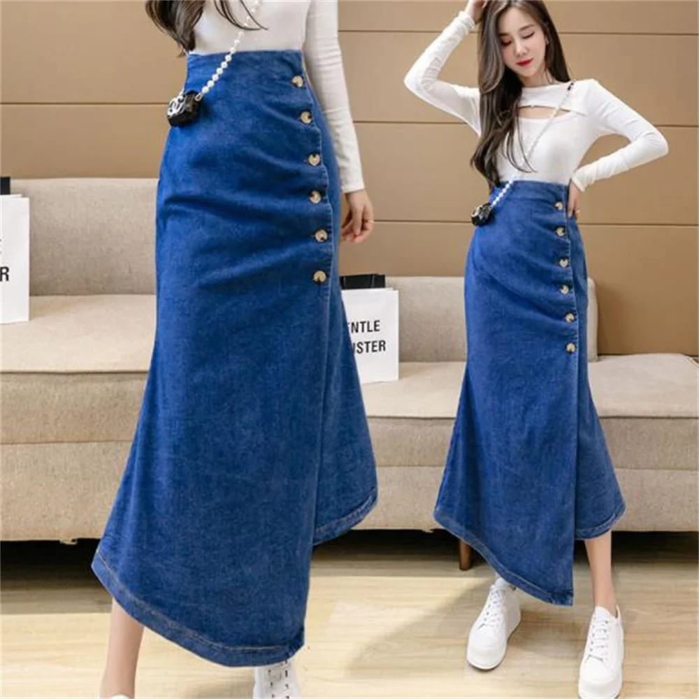Irregular denim skirt women's spring autumn long skirt new A-line Single-breasted fishtail skirt
Irregular denim skirt women's spring autumn long skirt new A-line Single-breasted fishtail skirt