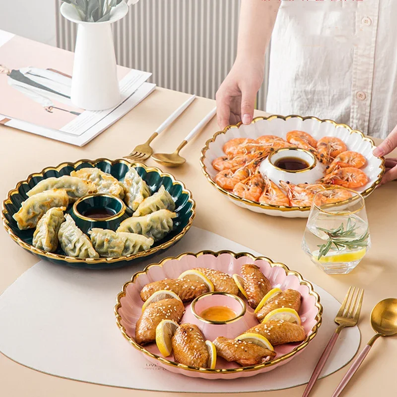 Round Snack Plate with Dip Dish Ceramic Dumpling Plate Phnom Penh Porcelain Tableware Salad Sushi Dish Home Kitchen Supplies
Round Snack Plate with Dip Dish Ceramic Dumpling Plate Phnom Penh Porcelain Tableware Salad Sushi Dish Home Kitchen Supplies
