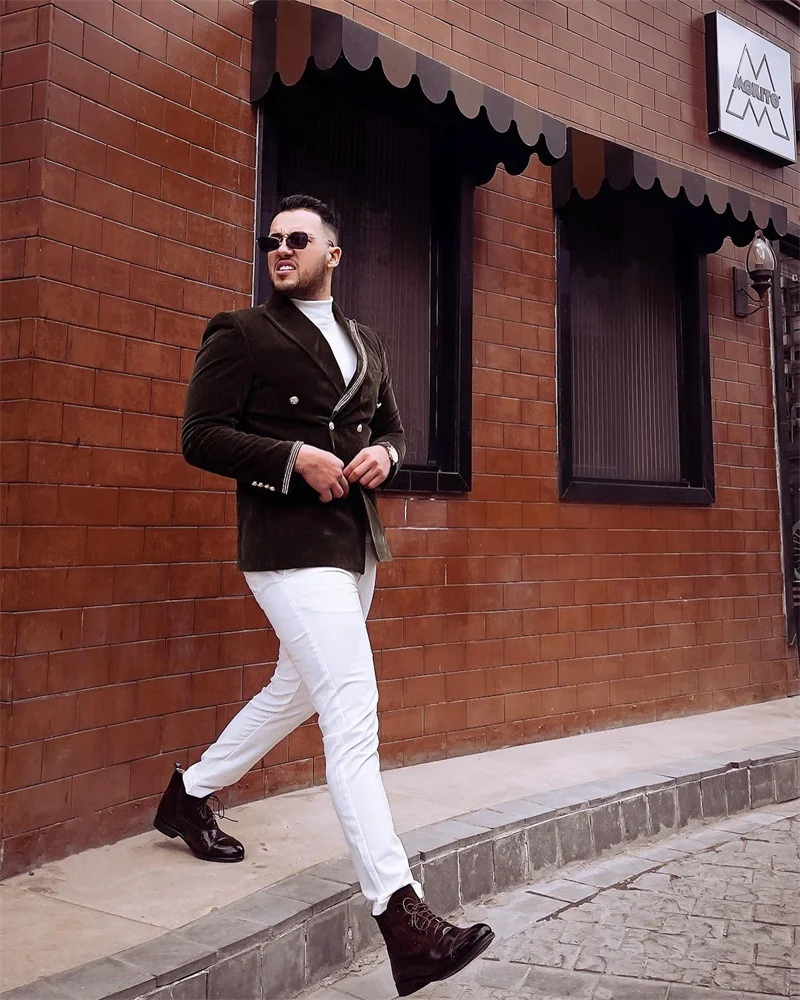 Velvet Men Suit Set 2 Pieces Blazer+White Cotton Pants Trousers Formal Office Jacket Coat Wedding Groom Tuxedo Customized
Velvet Men Suit Set 2 Pieces Blazer+White Cotton Pants Trousers Formal Office Jacket Coat Wedding Groom Tuxedo Customized