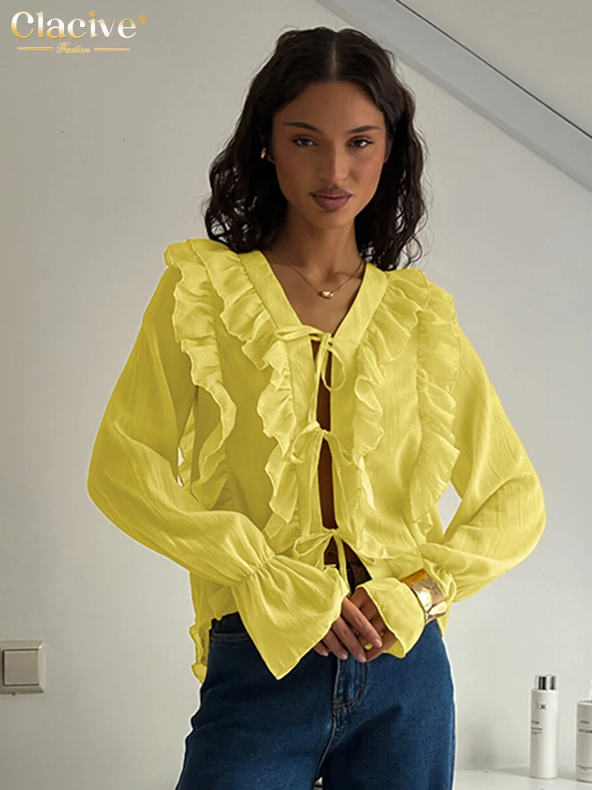 Clacive Fashion Loose Yellow Cotton Women's Shirt Casual V-Neck Long Sleeve Shirts Elegant Ruffle Lace-Up Tops Female Clothing
Clacive Fashion Loose Yellow Cotton Women's Shirt Casual V-Neck Long Sleeve Shirts Elegant Ruffle Lace-Up Tops Female Clothing