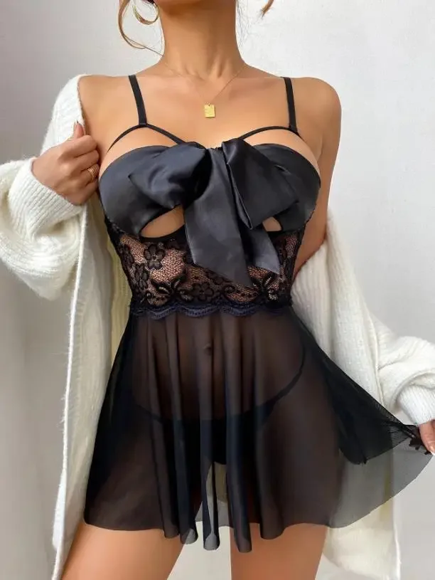 Foreign Trade Erotic Lingerie Wholesale Ladies Sexy Mesh Lace Splicing Breastless Backless Bow Halter Dress Home Wear Suit Women
Foreign Trade Erotic Lingerie Wholesale Ladies Sexy Mesh Lace Splicing Breastless Backless Bow Halter Dress Home Wear Suit Women