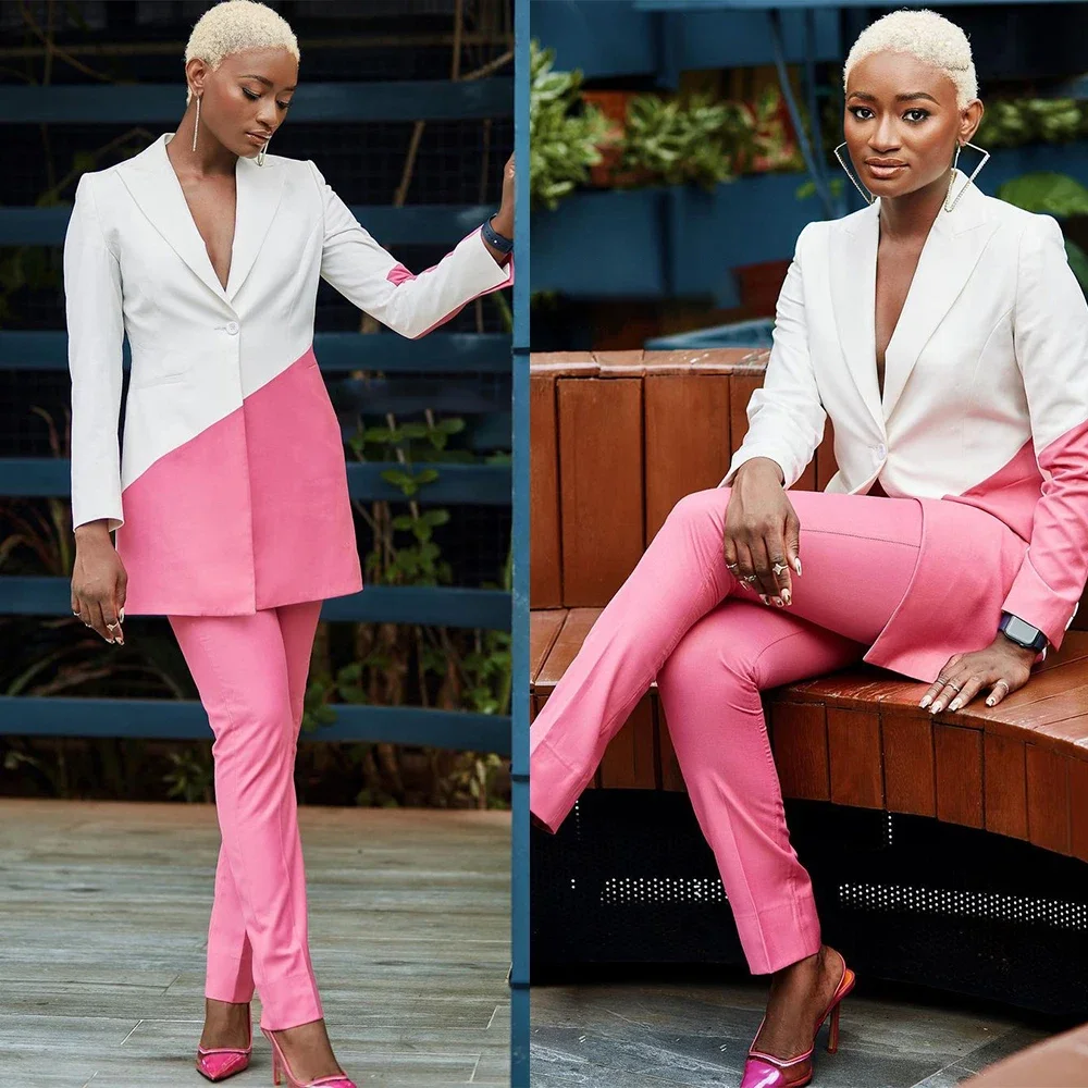 Color Matching Women Pants Suits For Wedding Custom Made White Pink Long Sleeve Evening Fashion Wear 2 Pieces
Color Matching Women Pants Suits For Wedding Custom Made White Pink Long Sleeve Evening Fashion Wear 2 Pieces