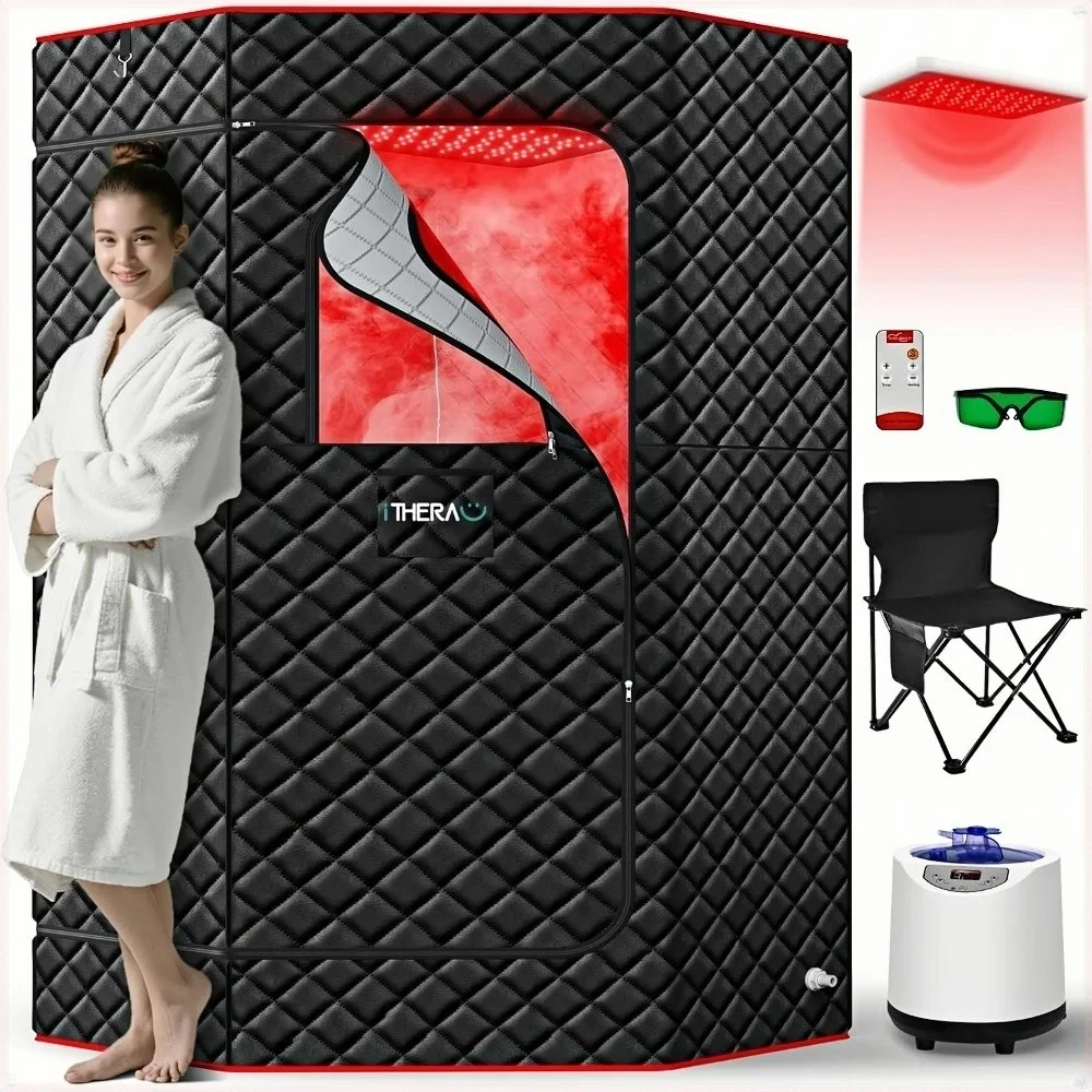 Portable home-use red light sauna room, full-body steam tent, 3-liter 1200-watt steam engine, 15 temperature settings.
Portable home-use red light sauna room, full-body steam tent, 3-liter 1200-watt steam engine, 15 temperature settings.
