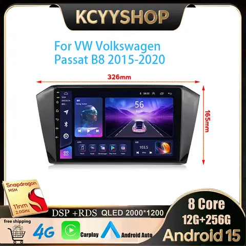 For VW Volkswagen Passat B8 2015-2020 Android 15 Car Radio Wireless CarPlay Auto Multimedia Player GPS Video Stereo Head Unit