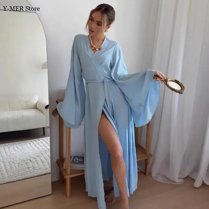Elegant Women Maxi Dress Long Sleeve Kimono V Neck Solid Color Loose Fit Casual Spring Summer Long Gown Robe Loose Loungewear
Elegant Women Maxi Dress Long Sleeve Kimono V Neck Solid Color Loose Fit Casual Spring Summer Long Gown Robe Loose Loungewear