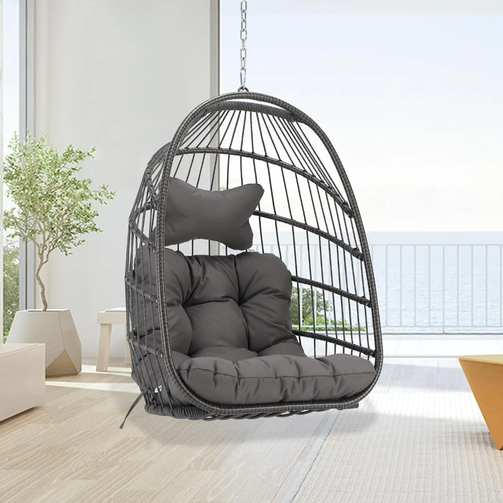 Hanging Egg Swing Chair Without Stand 350lbs Capacity, Grey Wicker Foldable Hammock Egg Chair with Dark Grey Cushion for Indoor
Hanging Egg Swing Chair Without Stand 350lbs Capacity, Grey Wicker Foldable Hammock Egg Chair with Dark Grey Cushion for Indoor