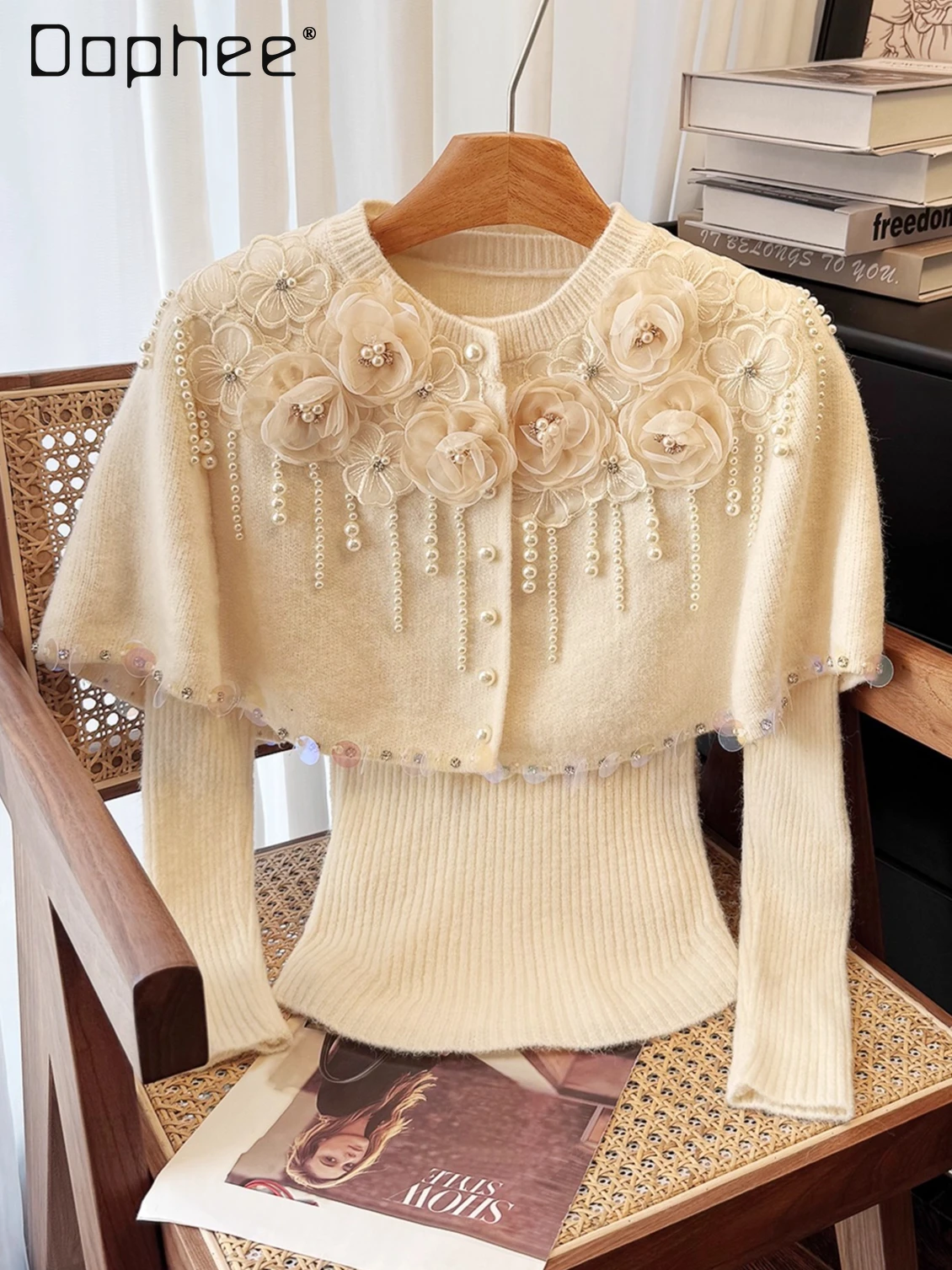 Heavy Beaded Flower Sequin Pearl Button Cape Shawl Knitted Set for Women Winter New High-End Elegant Slim Fit Two-Piece Set
Heavy Beaded Flower Sequin Pearl Button Cape Shawl Knitted Set for Women Winter New High-End Elegant Slim Fit Two-Piece Set