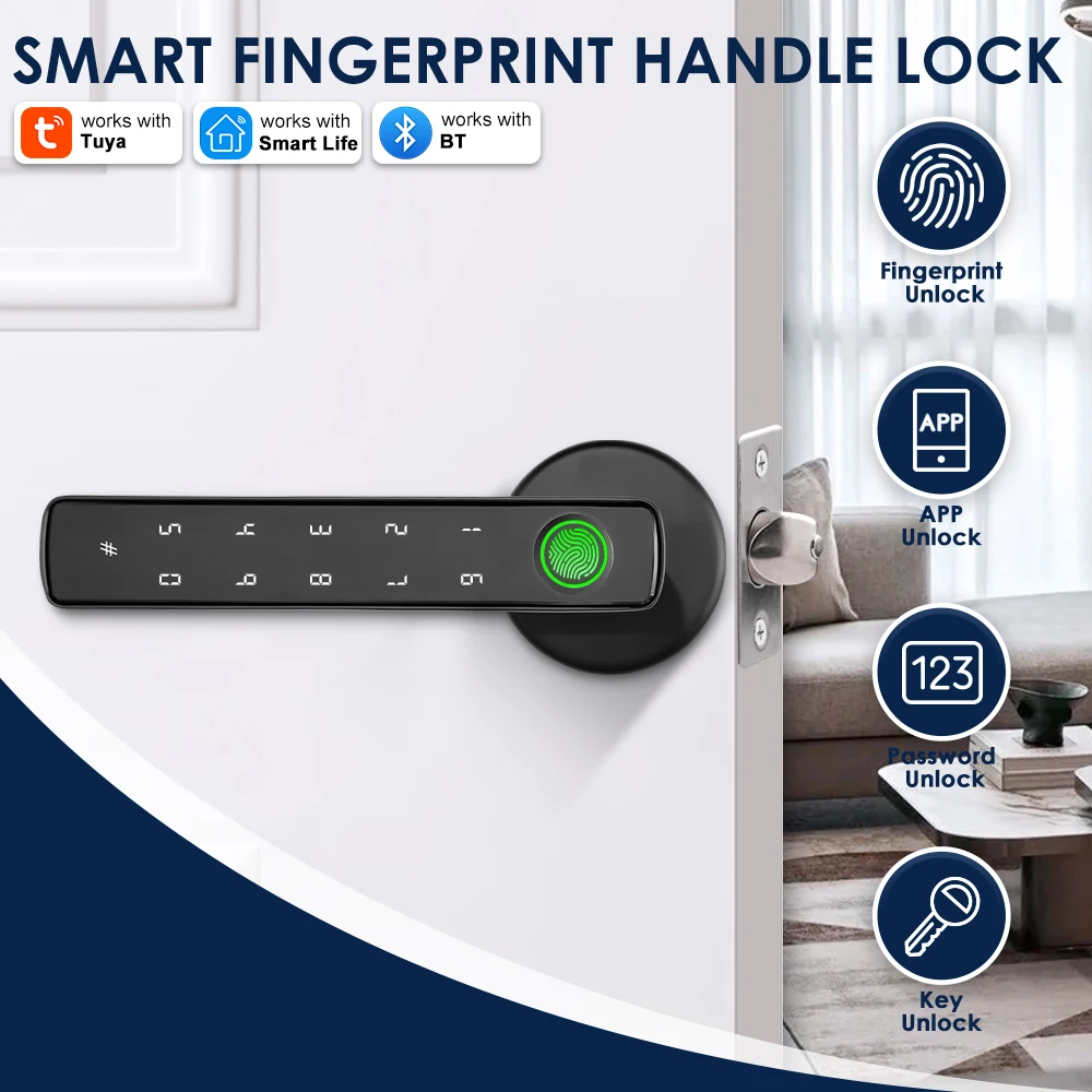 Tuya Bluetooth Key Fingerprint PIN Recognition Door Handle Lock Smart Home Devices Home Automation Security Protection
Tuya Bluetooth Key Fingerprint PIN Recognition Door Handle Lock Smart Home Devices Home Automation Security Protection