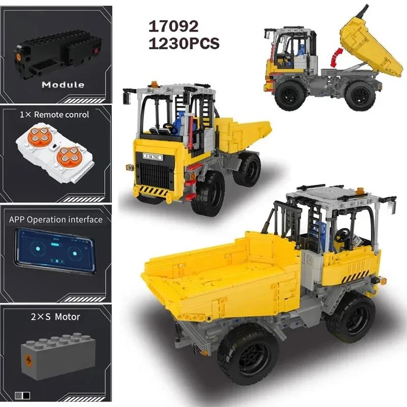 17092 Hinged Dump Truck Car RC Model Building Blocks With Motor Engineering Series Vehicle 1230PCS Trailer Assembly Bricks Toys
17092 Hinged Dump Truck Car RC Model Building Blocks With Motor Engineering Series Vehicle 1230PCS Trailer Assembly Bricks Toys