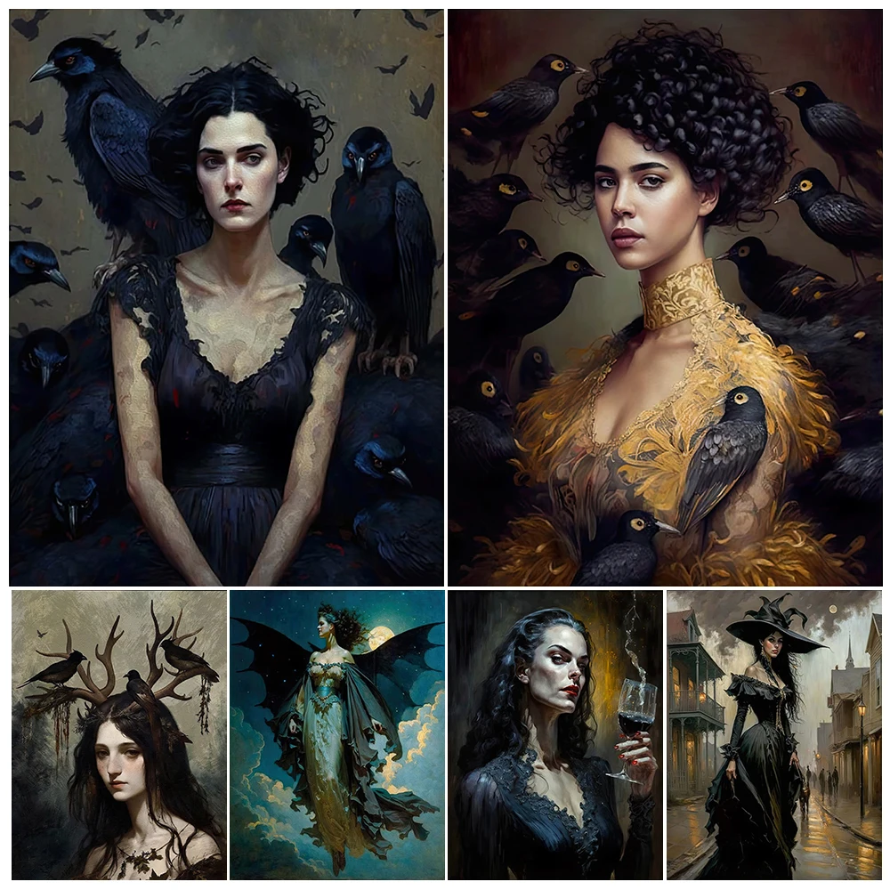 Bloodthirsty Beauty,Bat Woman And Crow Witch Wall Art Fantasy Witch Vampire Canvas Print Gothic Victorian Art Poster Print Decor
Bloodthirsty Beauty,Bat Woman And Crow Witch Wall Art Fantasy Witch Vampire Canvas Print Gothic Victorian Art Poster Print Decor