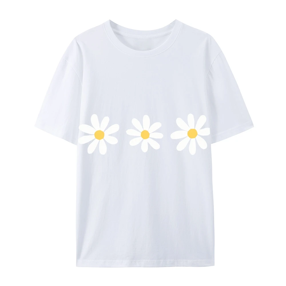 Women's Crew Neck Short - Sleeve T - Shirt with Three White Daisy Prints, Casual & Stylish, Comfortable Cotton Blend Top
Women's Crew Neck Short - Sleeve T - Shirt with Three White Daisy Prints, Casual & Stylish, Comfortable Cotton Blend Top