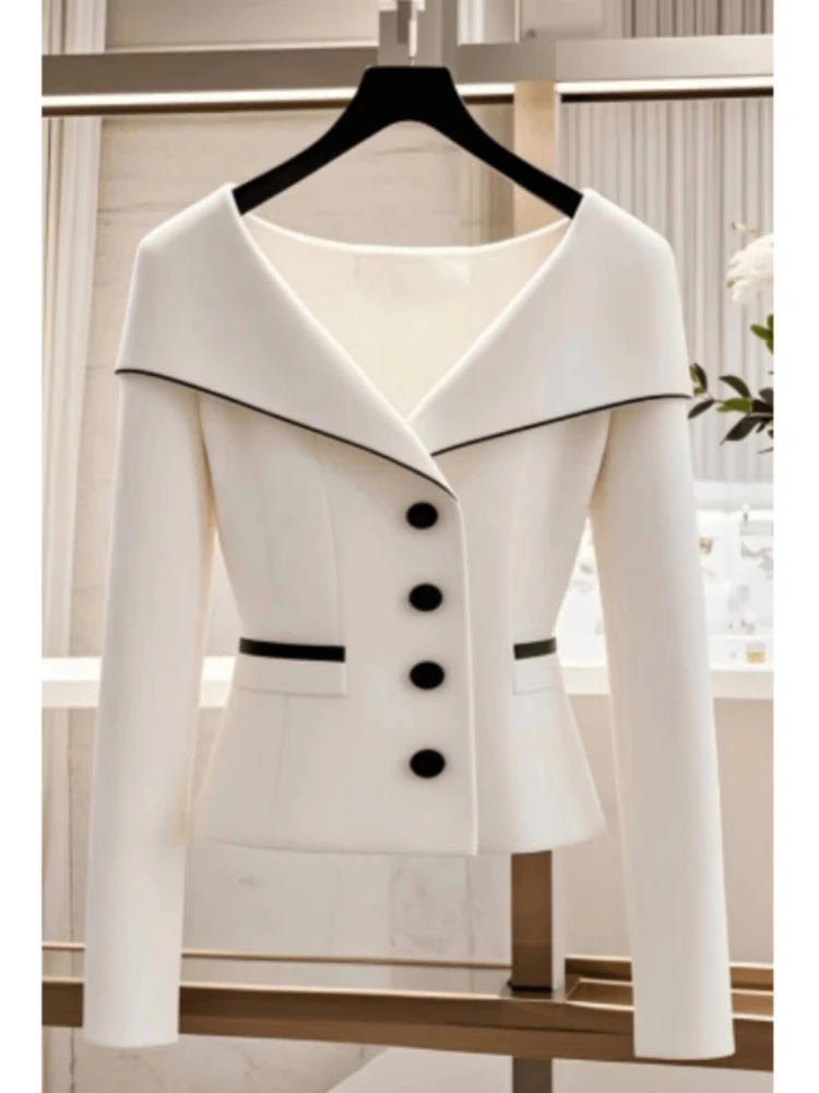 High-Quality White Coat Women Navy Collar Contrasting Jacket Autumn Winter Small Fragrant Slim Outerwears Office Lady Clothing
High-Quality White Coat Women Navy Collar Contrasting Jacket Autumn Winter Small Fragrant Slim Outerwears Office Lady Clothing