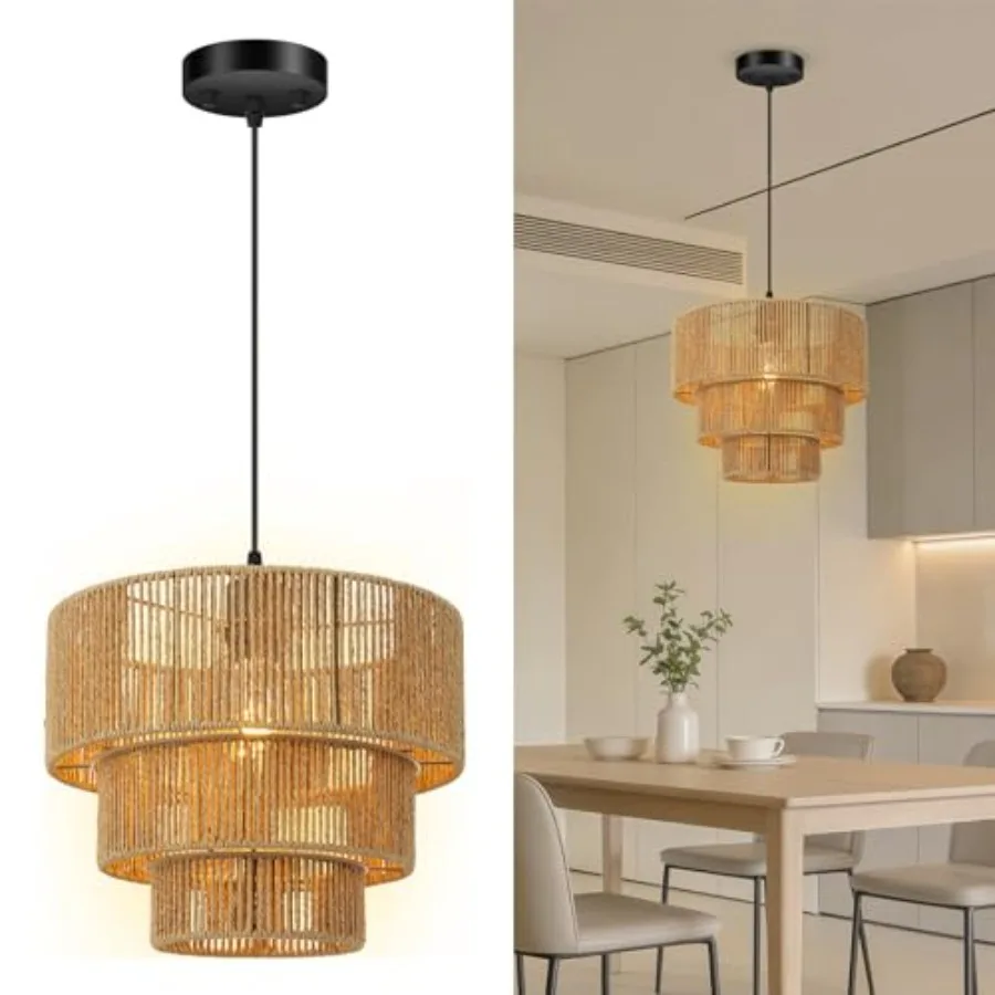 Boho Rattan Chandelier Light3-Tier Hand Woven Lampshade Ceiling Pendant Light Fixture 12.6'' Farmhouse Chandelier Hanging Light
Boho Rattan Chandelier Light3-Tier Hand Woven Lampshade Ceiling Pendant Light Fixture 12.6'' Farmhouse Chandelier Hanging Light
