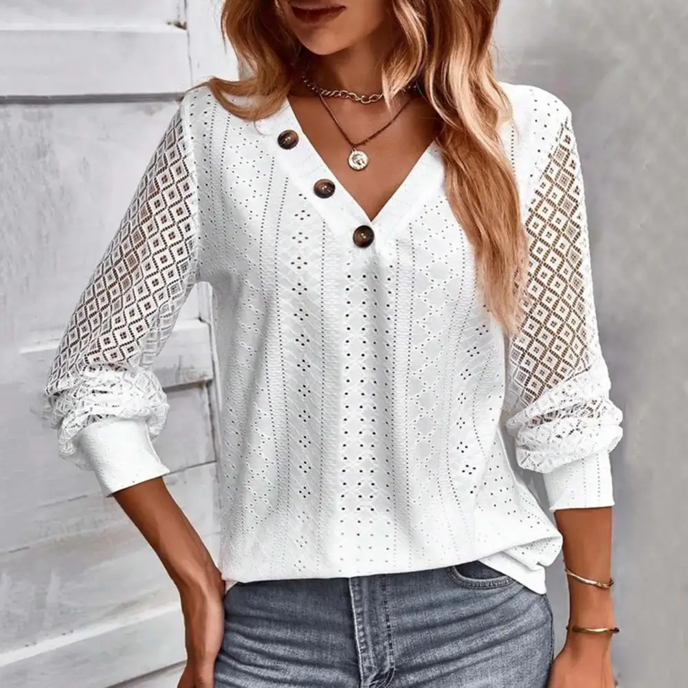 Women Long-sleeved Top Lady T-shirt Elegant Lace V-neck Blouses for Women Breathable Soft Long Sleeve Tops with Rhombus for Fall
Women Long-sleeved Top Lady T-shirt Elegant Lace V-neck Blouses for Women Breathable Soft Long Sleeve Tops with Rhombus for Fall
