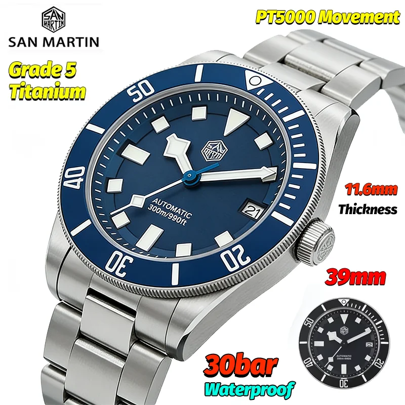 San Martin SN0121TD 300M Diving Watch Man Grade5 Titanium Mechanical Watch PT5000 Movement Sapphire 39Mm Luxury Wrist Watch
San Martin SN0121TD 300M Diving Watch Man Grade5 Titanium Mechanical Watch PT5000 Movement Sapphire 39Mm Luxury Wrist Watch