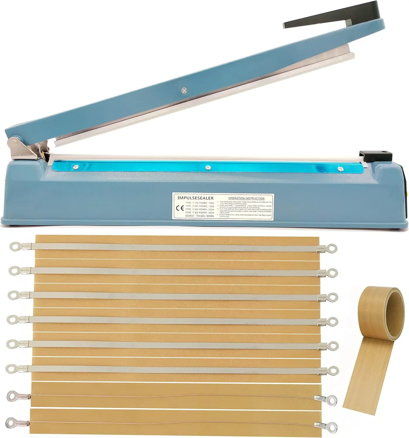16 Inch Impulse Heat Sealer, 110V Manual Bag Sealer for Plastic Mylar Poly Bags, with 8 Replacement Parts and Teflon Cloth Strip
16 Inch Impulse Heat Sealer, 110V Manual Bag Sealer for Plastic Mylar Poly Bags, with 8 Replacement Parts and Teflon Cloth Strip