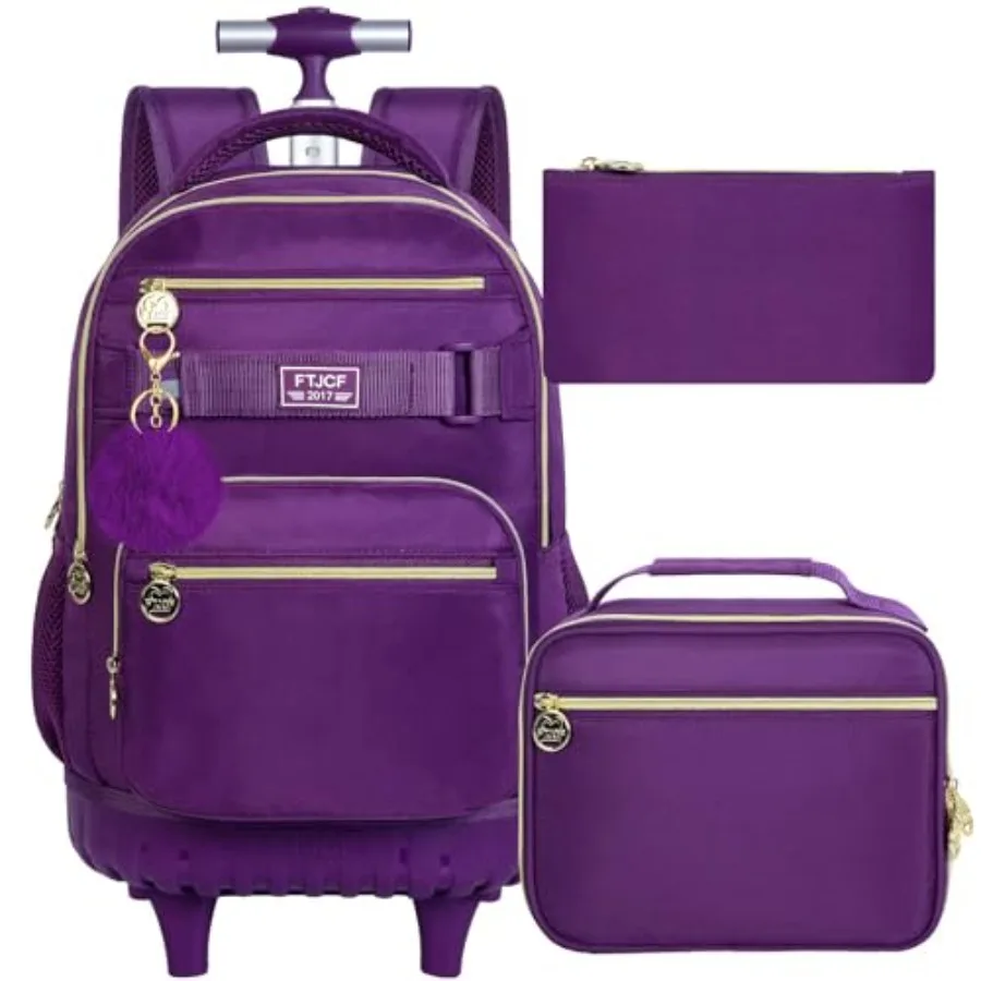 3PCS Girls Rolling Backpack, Womens Dark Purple School Backpacks with Wheels, Water Resistant Roller Wheeled Bookbag Set
3PCS Girls Rolling Backpack, Womens Dark Purple School Backpacks with Wheels, Water Resistant Roller Wheeled Bookbag Set
