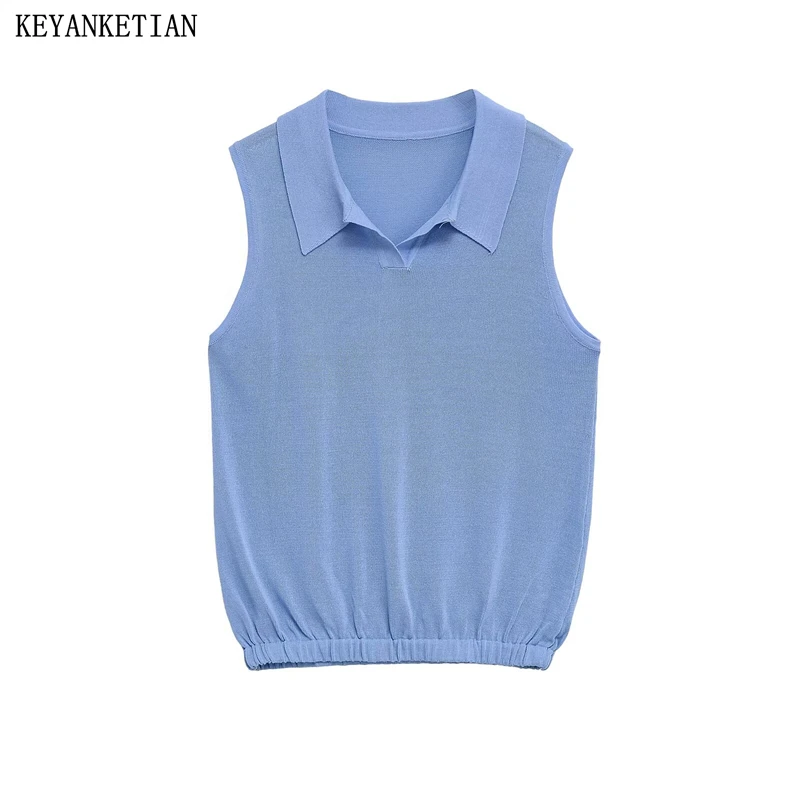 KEYANKETIAN 2025 Summer New Women's polo collar Sleeveless Knitted Top Leisure style Elastic Waist Slim Knit Vest Thin Camisole
KEYANKETIAN 2025 Summer New Women's polo collar Sleeveless Knitted Top Leisure style Elastic Waist Slim Knit Vest Thin Camisole
