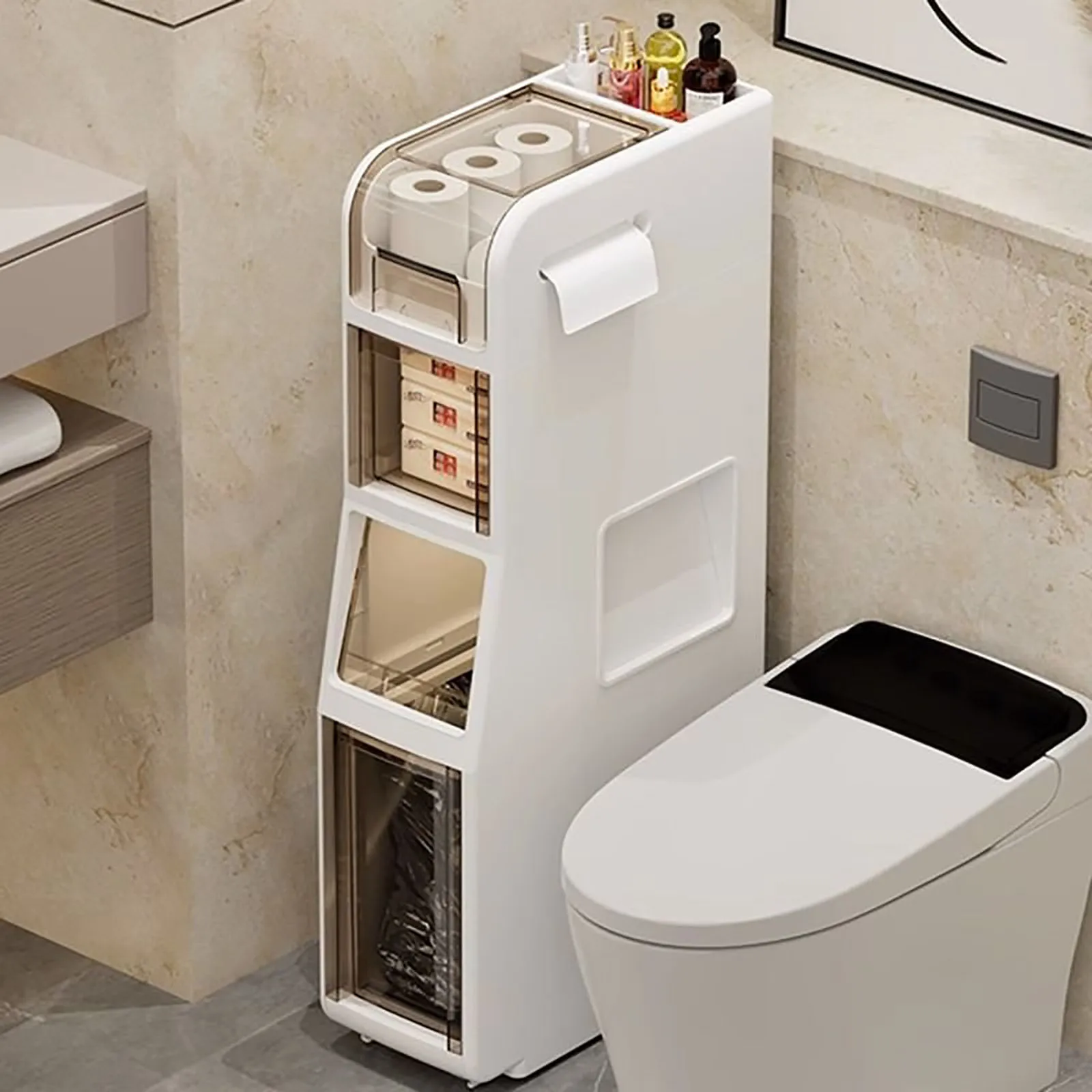 Double Side Throw Paper Gap Bathroom Cabinet Cabinet-17.5*38.5*80Cm-4 Layer For Home Living Room To Store
Double Side Throw Paper Gap Bathroom Cabinet Cabinet-17.5*38.5*80Cm-4 Layer For Home Living Room To Store