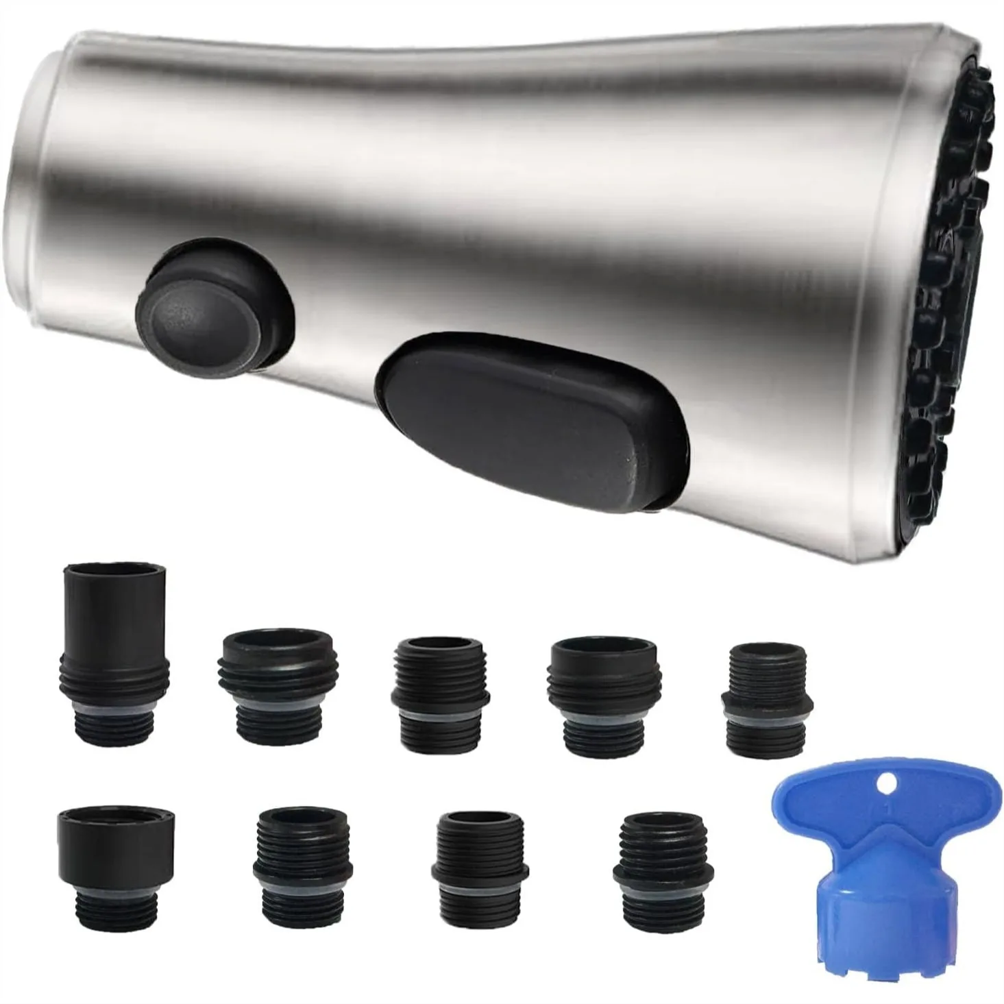 Pull Down Spray Head for Kitchen Faucet, 3 Modes with 9 Adapters, Brushed Nickel
Pull Down Spray Head for Kitchen Faucet, 3 Modes with 9 Adapters, Brushed Nickel