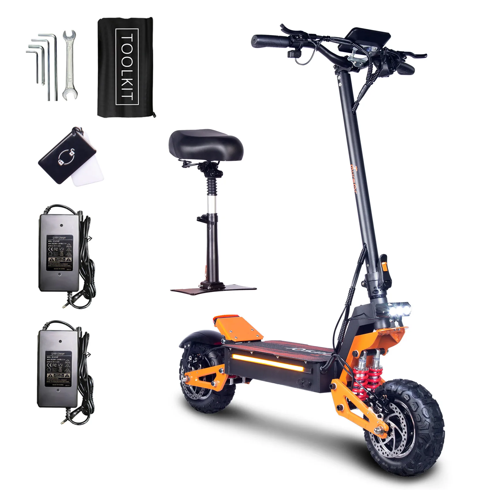 TOURSOR X5-60V Electric Scooter Top speed 52 MPH Distance traveled 74 Miles 38AH Front & Rear Dual Power 11” Off-Road Tires
TOURSOR X5-60V Electric Scooter Top speed 52 MPH Distance traveled 74 Miles 38AH Front & Rear Dual Power 11” Off-Road Tires