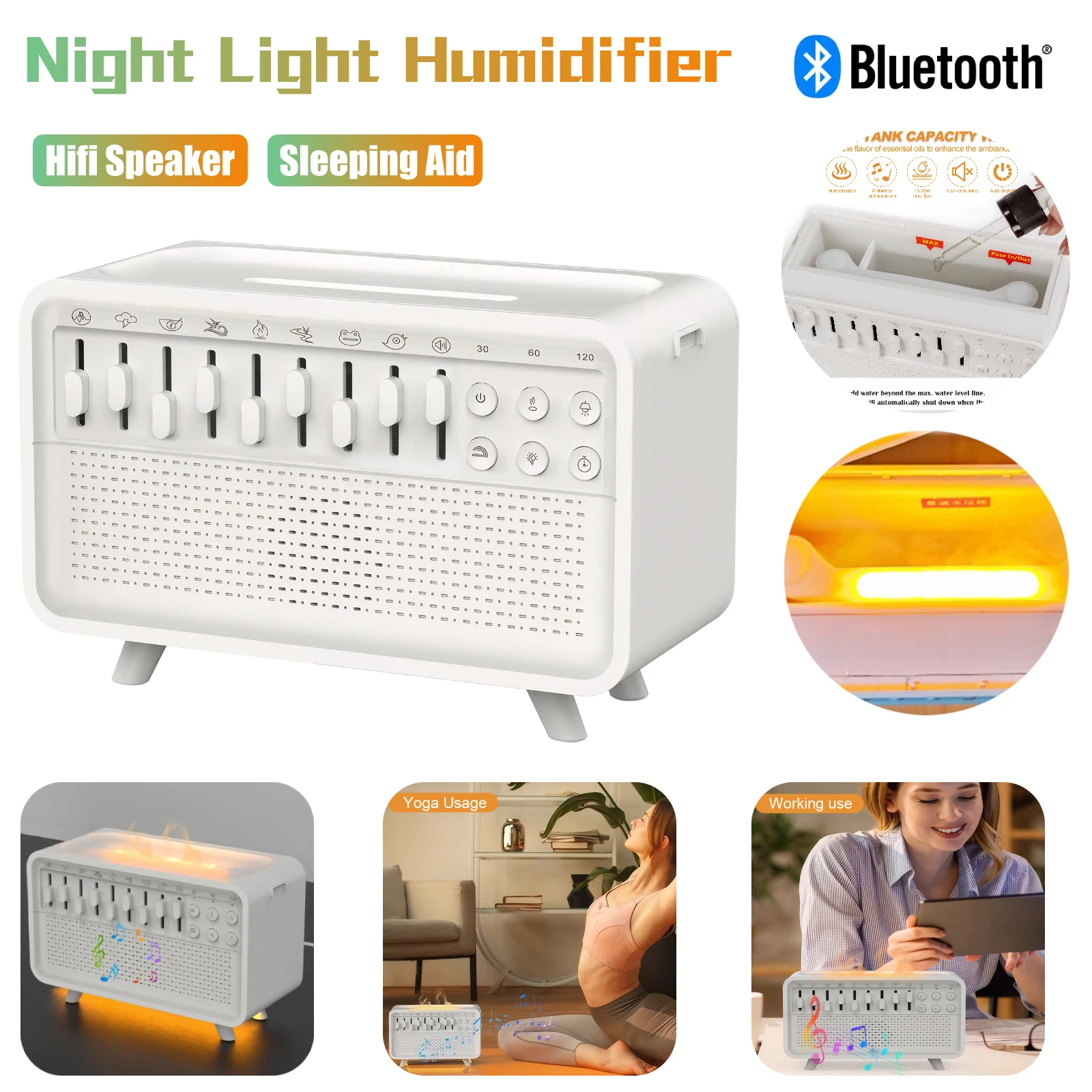 4 in 1 HIFI Bluetooth Speaker White Noise Sleeping Aid Air Aroma Diffuser Humidifier with Light Customize 8 Group Nature Sound
4 in 1 HIFI Bluetooth Speaker White Noise Sleeping Aid Air Aroma Diffuser Humidifier with Light Customize 8 Group Nature Sound