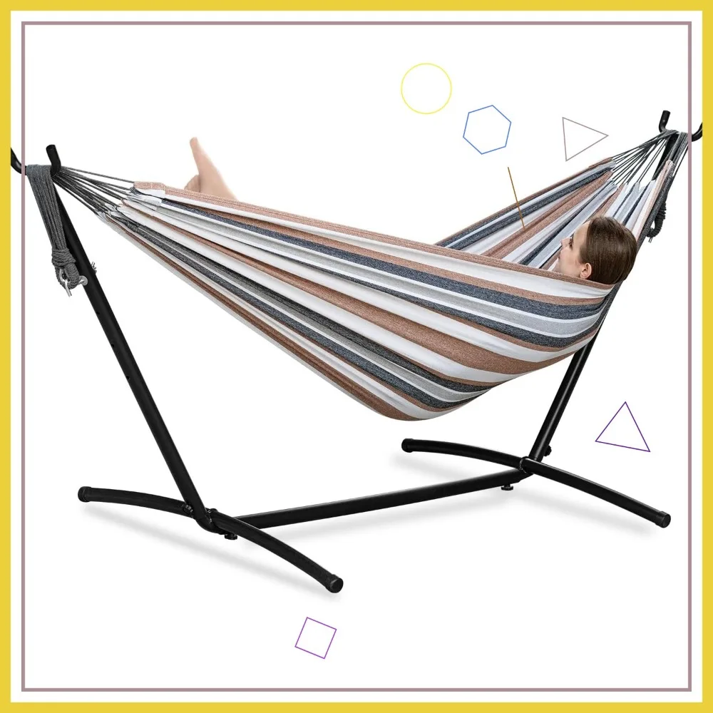 Double Hammock with Stand for Outdoor and Indoor Use, Portable Steel Frame, 450 lbs Capacity in Coffee Color
Double Hammock with Stand for Outdoor and Indoor Use, Portable Steel Frame, 450 lbs Capacity in Coffee Color