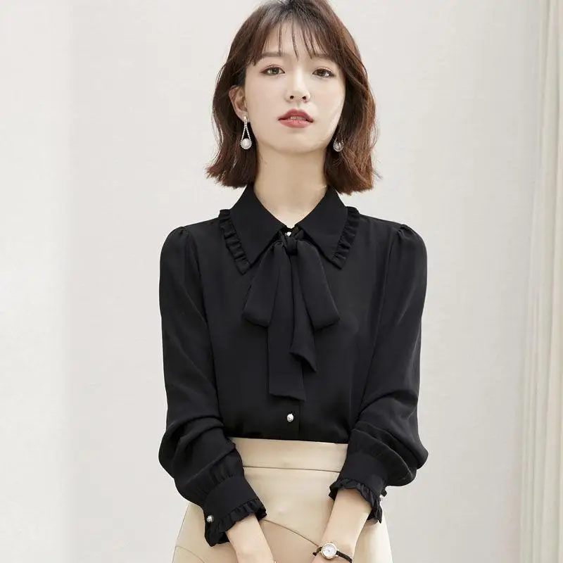Blouses Female Elegant Fashion Office Lady Bow Solid Chiffon Shirts Women Clothing Spring Autumn Long Sleeve V-Neck Pullover Top
Blouses Female Elegant Fashion Office Lady Bow Solid Chiffon Shirts Women Clothing Spring Autumn Long Sleeve V-Neck Pullover Top