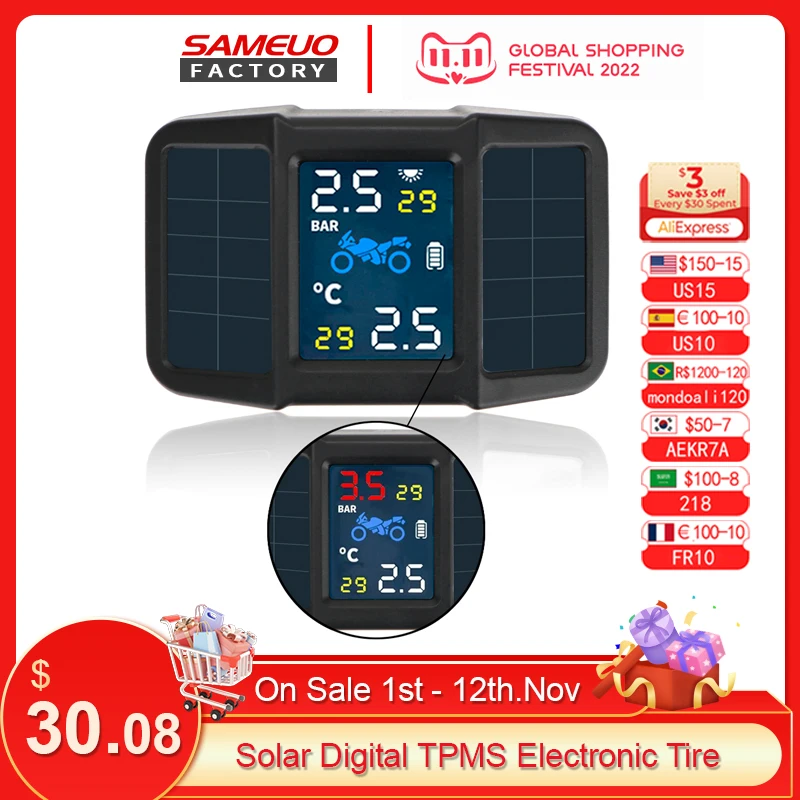 Motorcycle Tpms Tire Pressure Gauge Sensors Solar Display Monitoring System Waterproof Digital Electronic Tire Gauge Manometer
Motorcycle Tpms Tire Pressure Gauge Sensors Solar Display Monitoring System Waterproof Digital Electronic Tire Gauge Manometer