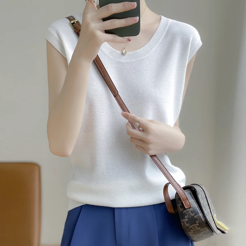 Women Summer Loose T Shirt Girl O-Neck Elegant Pollover Y2K Sleeveless Tops Tee New Female Solid Knitted Casual Clothing Z632
Women Summer Loose T Shirt Girl O-Neck Elegant Pollover Y2K Sleeveless Tops Tee New Female Solid Knitted Casual Clothing Z632
