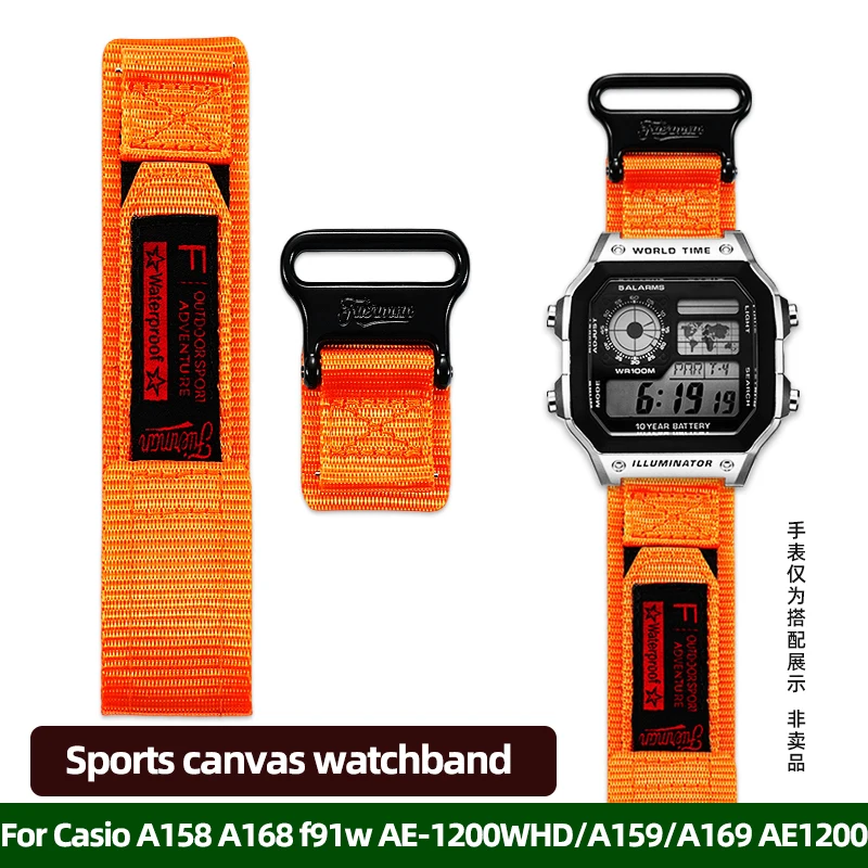 For Casio A158 A168 f91w AE-1200WHD/A159/A169 AE1200 SGW400 SGW-300 series Sports canvas watchband Men's watch accessories
For Casio A158 A168 f91w AE-1200WHD/A159/A169 AE1200 SGW400 SGW-300 series Sports canvas watchband Men's watch accessories