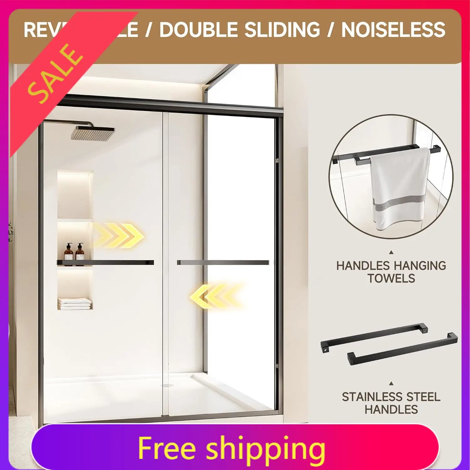 Double Sliding Shower Door 56-60 in W x 76 in H, 1/4"(6mm) Tempered Glass with Explosion-Proof Film and Nano Coating,Matte Black
Double Sliding Shower Door 56-60 in W x 76 in H, 1/4"(6mm) Tempered Glass with Explosion-Proof Film and Nano Coating,Matte Black