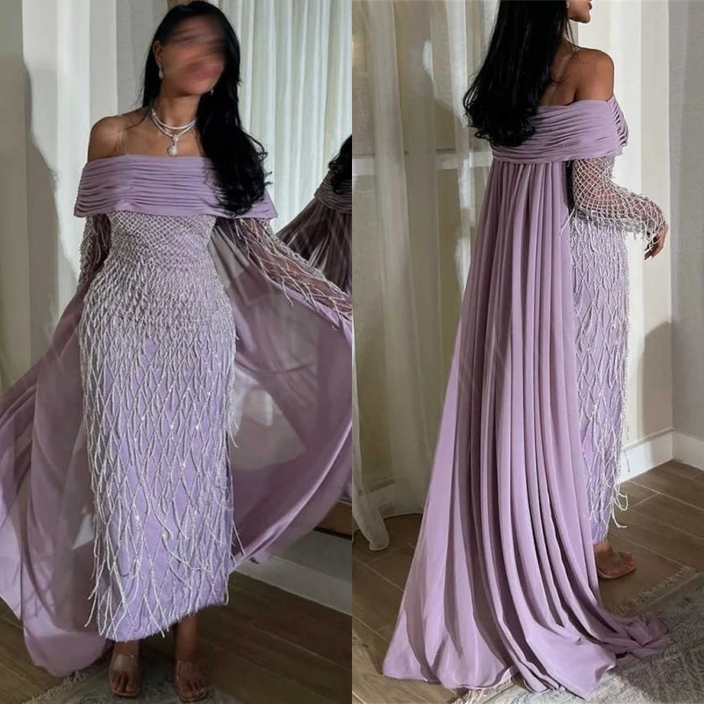 Customized Graceful Purple Jersey Evening Dress Formal Boat Neck Long Sleeves Celebrity Gowns Delicate Tassel Beading Prom Dress 
Customized Graceful Purple Jersey Evening Dress Formal Boat Neck Long Sleeves Celebrity Gowns Delicate Tassel Beading Prom Dress