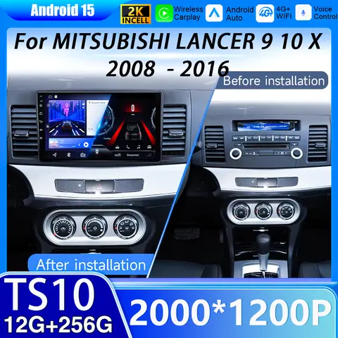 Android 15 For MITSUBISHI LANCER 9 10 X 2008 2009 2010 2011 - 2016 10 Inch Car Carplay Radio Multimidia Video Navigation GPS 5G