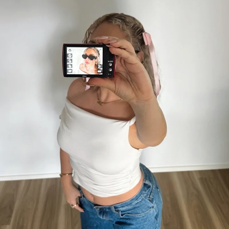 Summer casual vest sleeveless solid color off shoulder side pleated crop top women's T-shirt
Summer casual vest sleeveless solid color off shoulder side pleated crop top women's T-shirt