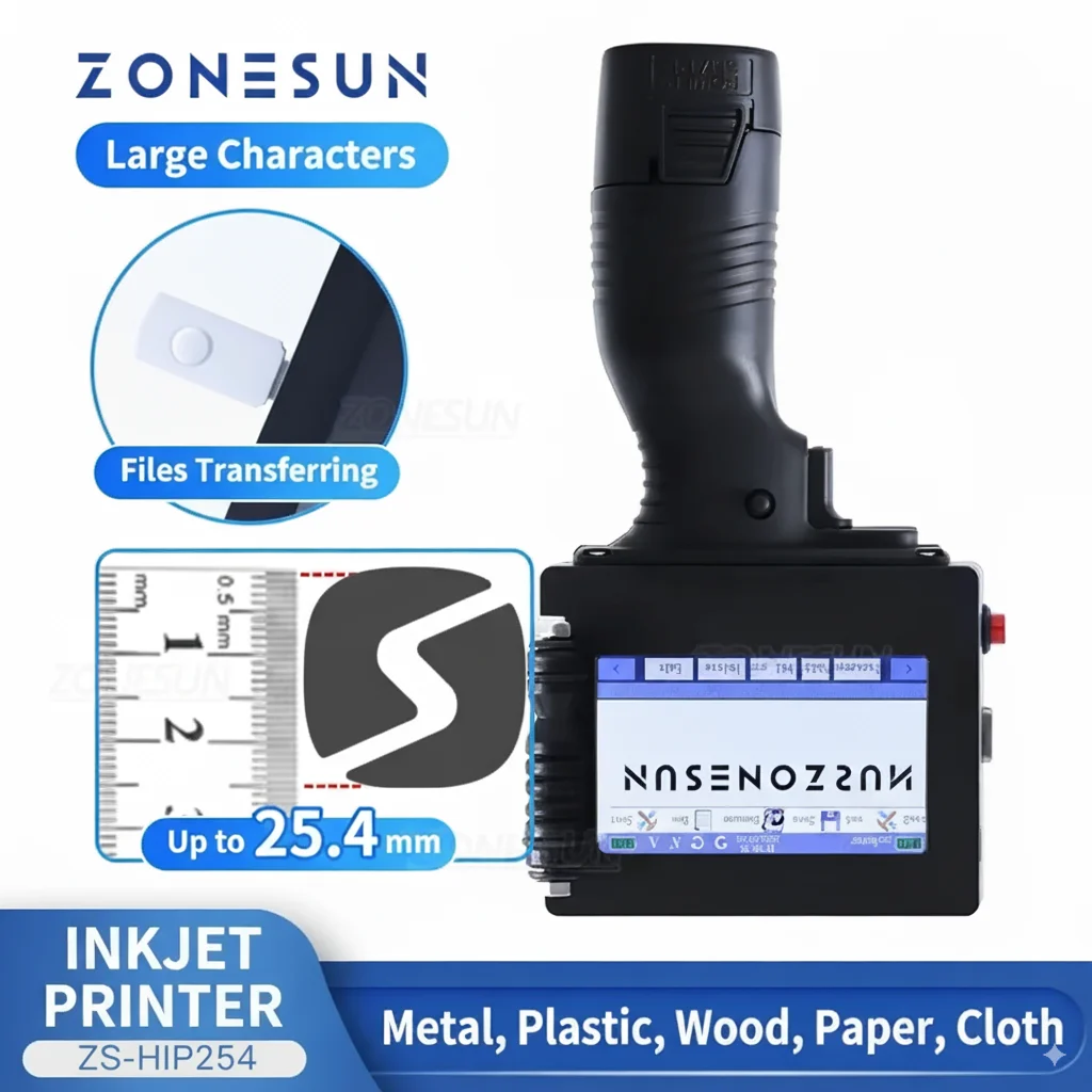 Ручной струйный принтер ZONESUN ZS-HIP254, многоязычный QR-код, дата истечения срока годности партии, маркер последовательного номера 
Ручной струйный принтер ZONESUN ZS-HIP254, многоязычный QR-код, дата истечения срока годности партии, маркер последовательного номера