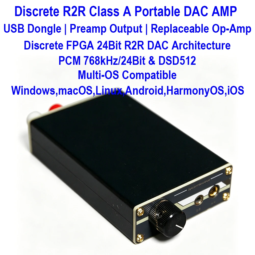 Discrete FPGA R2R DAC Class A Headphone Amplifier USB Dongle Portable HiFi DAC Amp Swappable Op-Amp 768kHz DSD512 Decoder Preamp
Discrete FPGA R2R DAC Class A Headphone Amplifier USB Dongle Portable HiFi DAC Amp Swappable Op-Amp 768kHz DSD512 Decoder Preamp