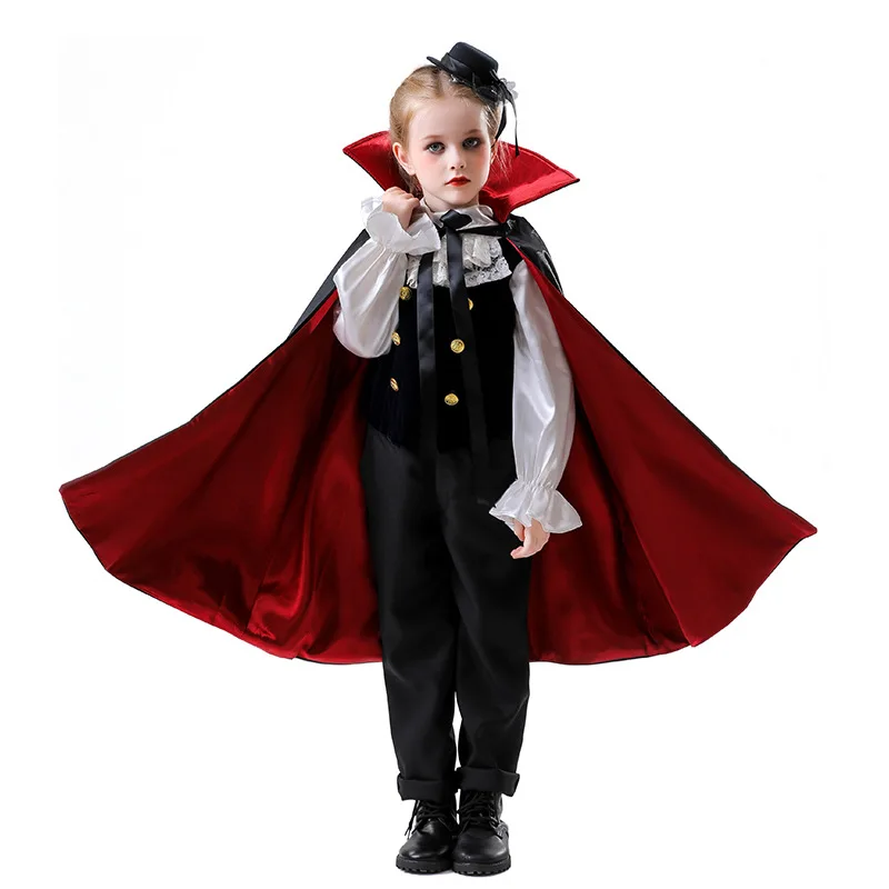 Halloween Theme Party Role Play Boy Vampire Cosplay Costume Set with Cloak Stage Performance Fancy Dress 
Halloween Theme Party Role Play Boy Vampire Cosplay Costume Set with Cloak Stage Performance Fancy Dress