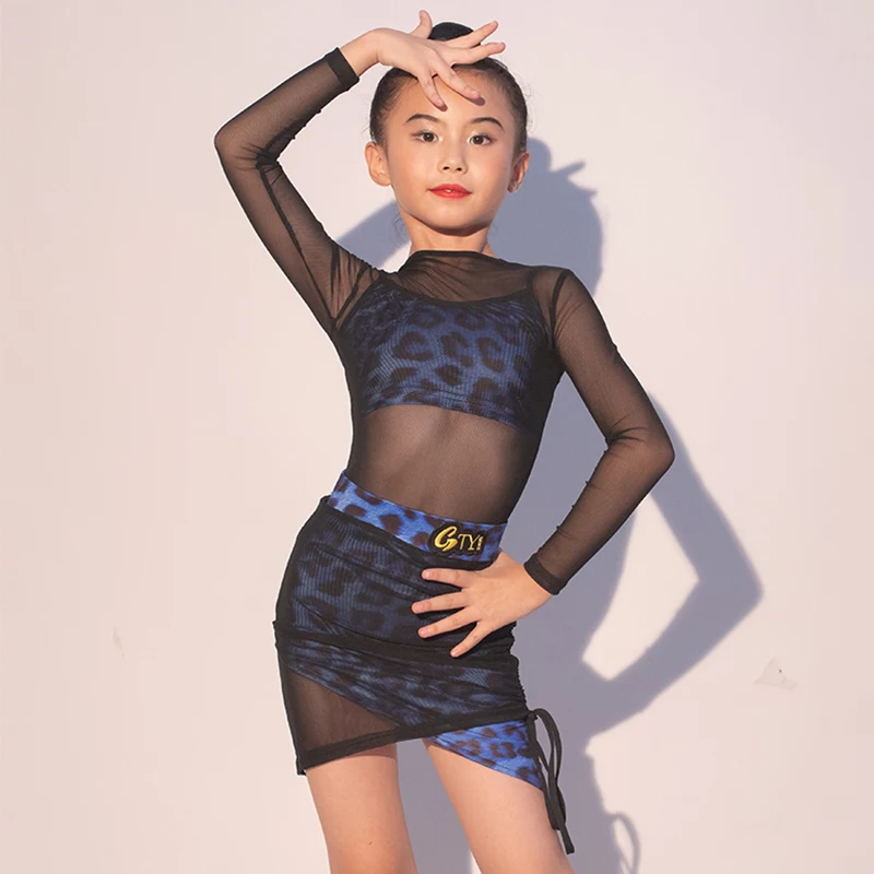 Children Latin Dance Clothes Girls Practice Performance Suit Mesh Dress Suit Blue Leopard Underwear Cha Cha Rumba Wear DNV19364
Children Latin Dance Clothes Girls Practice Performance Suit Mesh Dress Suit Blue Leopard Underwear Cha Cha Rumba Wear DNV19364