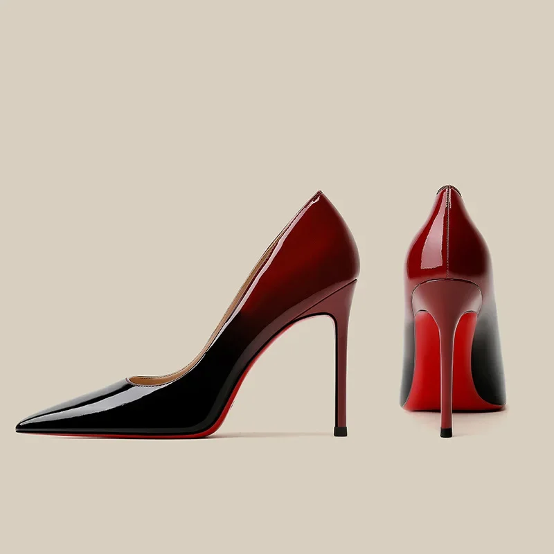 New patent leather black and red gradient color high heels, fashionable and sexy, ultra-fine heels, elegant women's shoes
New patent leather black and red gradient color high heels, fashionable and sexy, ultra-fine heels, elegant women's shoes